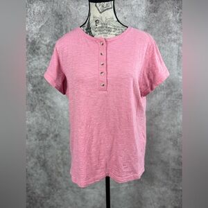 Nine West Pink Textured Button-Detail Short Sleeve Top Size M